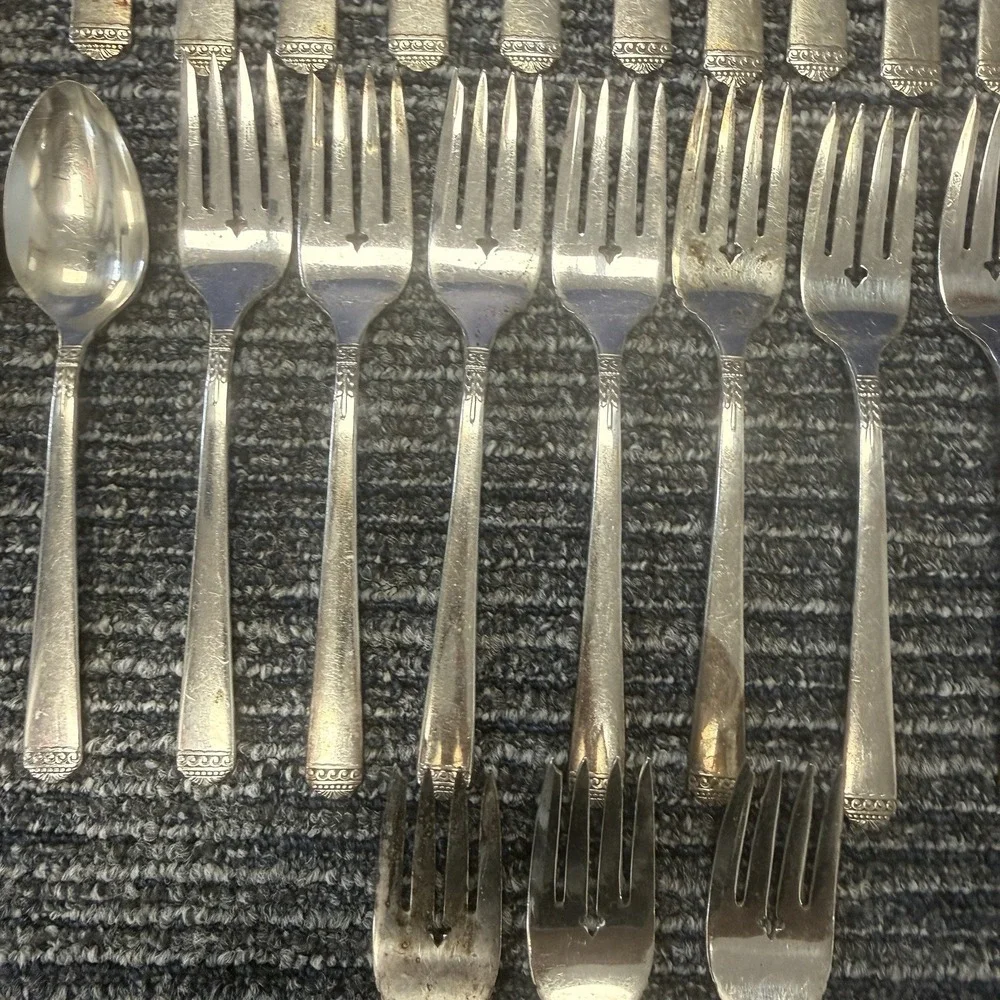 48 Pcs Oneida Surf Club Silver Plate 1881 Rogers Ltd Silverware Flatware Vintage